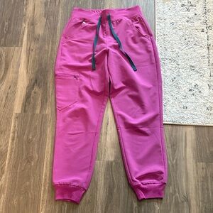 Figs High Waisted Zamora Joggers in Bright Fuschia